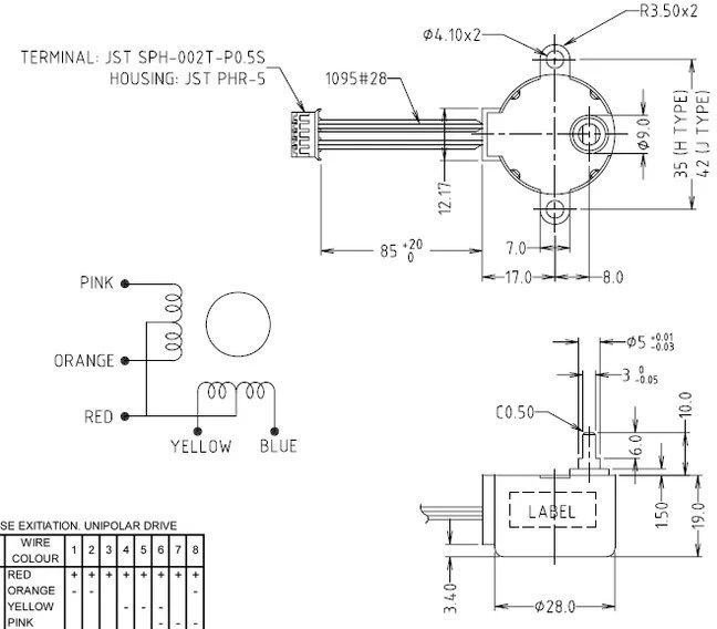 28BYJ-48 žingsninis variklis su pavarų dėže - 5V 0.3A 0.03Nm - Arduino