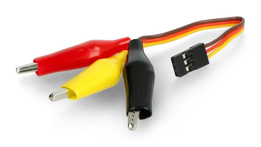 Trijų laidų servo jungtis su spalvotais krokodilais