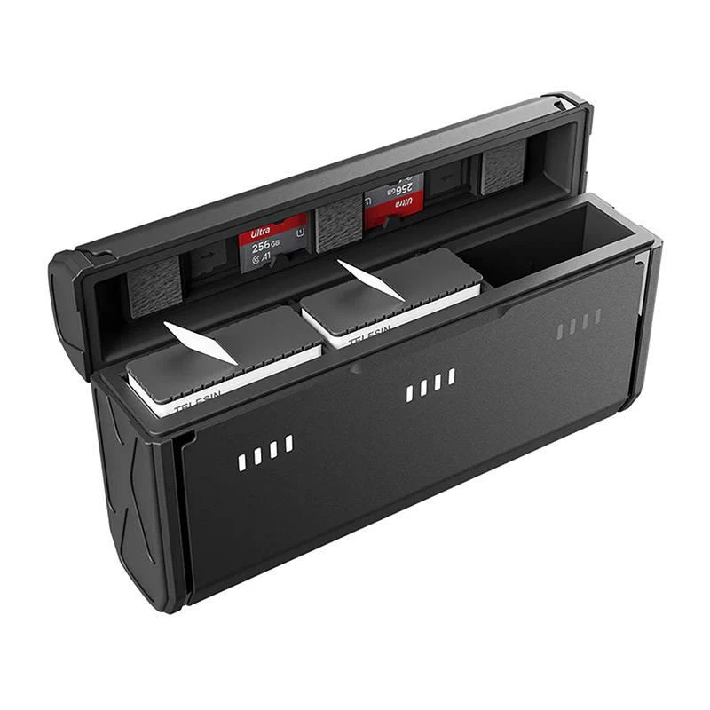 3 lizdų kišeninio įkroviklio dėžutė Telesin + 2 baterijos, skirtos GoPro Hero 9 / Hero 10 / Hero 11 (GP-PT-G01)