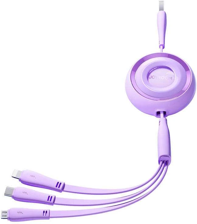 3 viename Joyroom Spalvingas USB į USB-C / Lightning / Micro USB laidas 3.5 A, 1 m (violetinė)