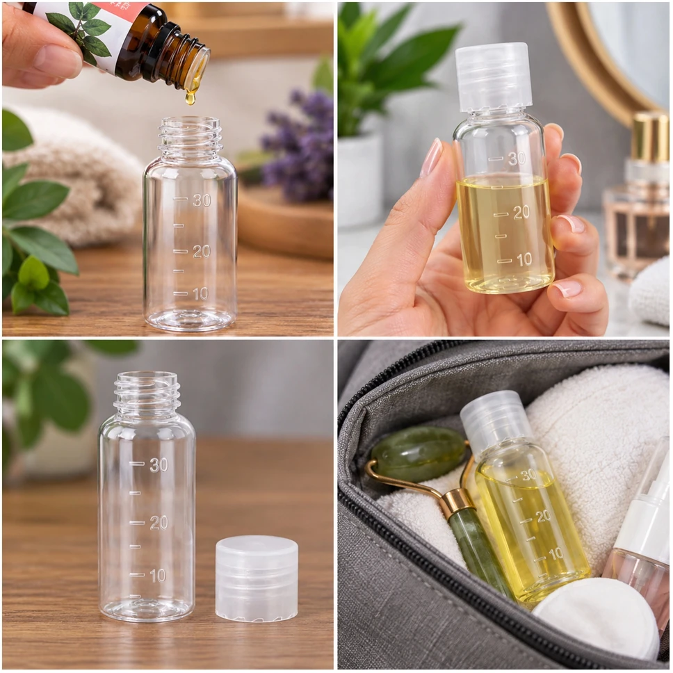 30 ml matavimo buteliukas su graduota padalele kelionėms – lėktuvui – graduotas