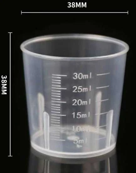 Oem 30ml matavimo puodelis - Plastikinis indelis su svarstyklėmis - medicininis stiklas