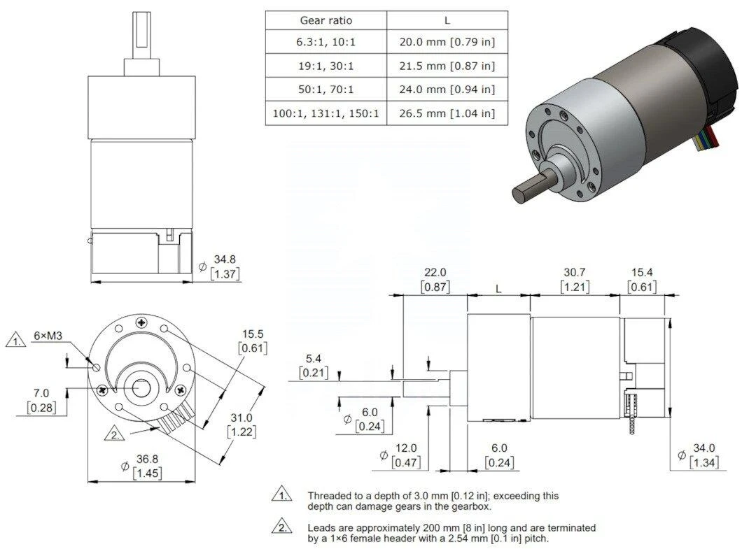 30:1 metalinis variklis 24V 37Dx68L 330RPM su 64 CPR enkoderiu, Pololu 4692