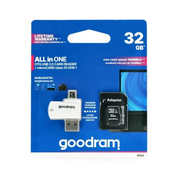 Oem 32GB 100 MB/s Micro SD atminties kortelė Goodram M1A4 - OTG adapteris