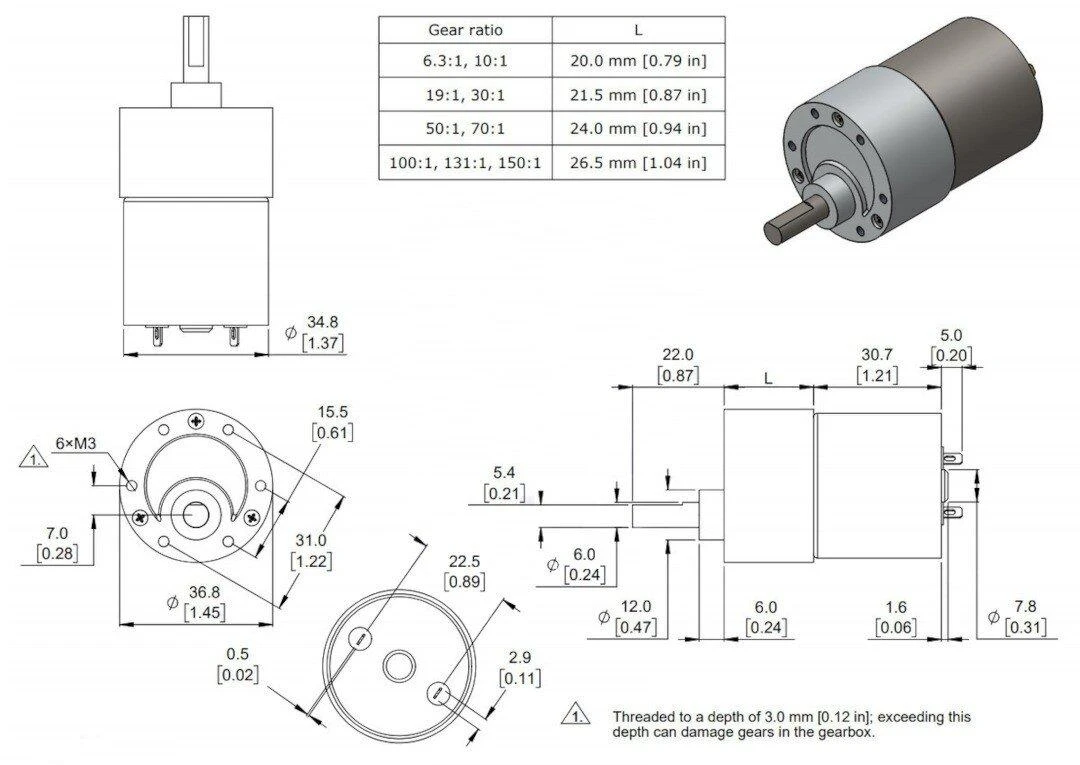 37Dx54L variklis su 70: 1 pavara 12V 150RPM - Pololu 4744