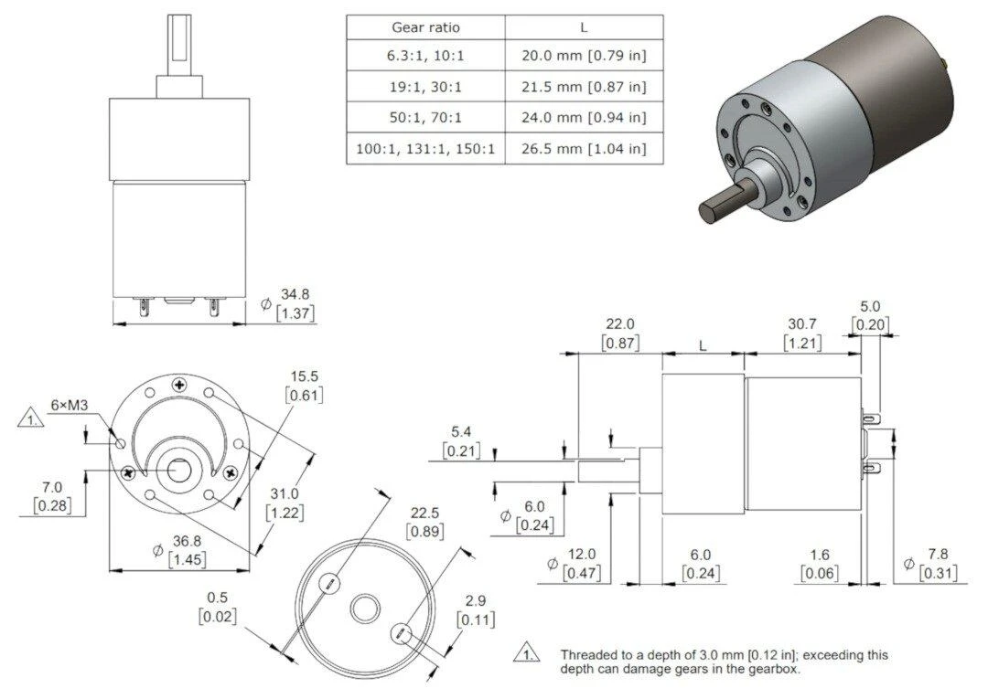 37Dx57L variklis su 100: 1 pavarų dėže 24V 100RPM - Pololu 4685