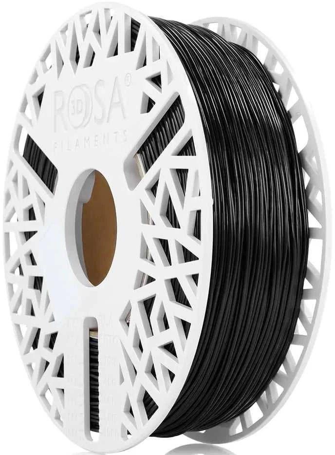 Rosa3D TPU 96A juodas 1,75 mm siūlas ant baltos ritės