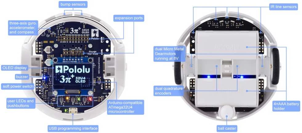 3pi+ Turtle Edition – roboto platforma su 32U4 valdikliu ir LP 75:1 varikliais – Pololu 4976