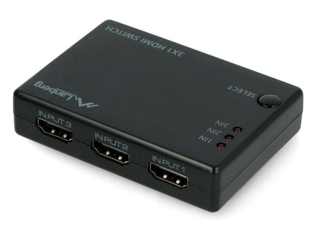 LANBERG switch video 3-port HDMI juodas + micro USB prievadas