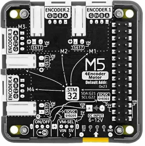 4EncoderMotor Module – 4 kanalų variklio valdiklis – STM32 + BL5617 – M5Core kūrimo moduliams – M5Stack M138