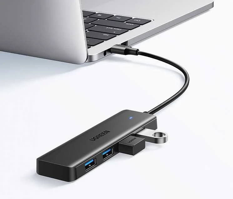 HUB Ugreen CM219 25851 su 4 USB-A 3.0 jungtys and USB-A 3.0 kabelis 15cm - juodos spalvos