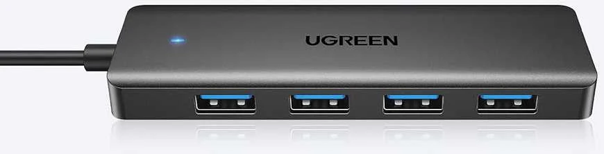 HUB Ugreen CM219 25851 su 4 USB-A 3.0 jungtys and USB-A 3.0 kabelis 15cm - juodos spalvos