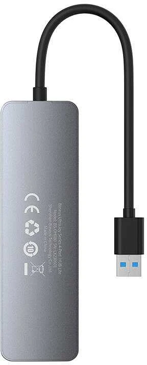 4in1 Hub Baseus UltraJoy Lite USB-A į USB 3.0 15cm (pilka)