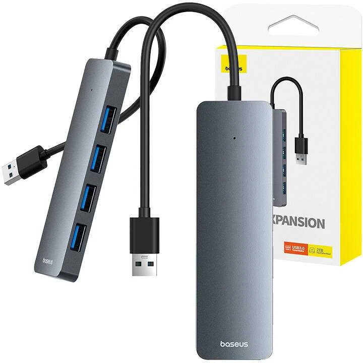 4in1 Hub Baseus UltraJoy Lite USB-A į USB 3.0 15cm (pilka)