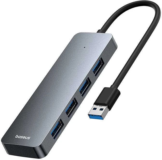 4in1 Hub Baseus UltraJoy Lite USB-A į USB 3.0 15cm (pilka)