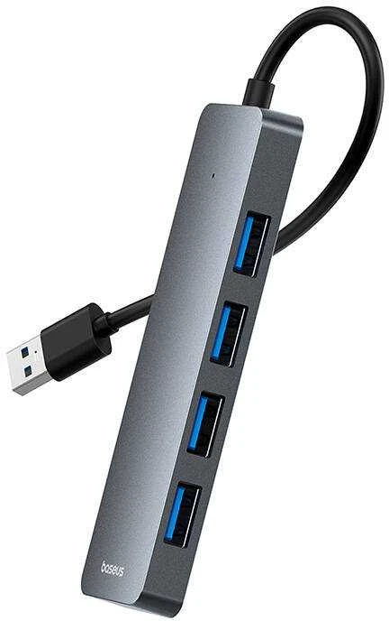 4in1 Hub Baseus UltraJoy Lite USB-A į USB 3.0 15cm (pilka)