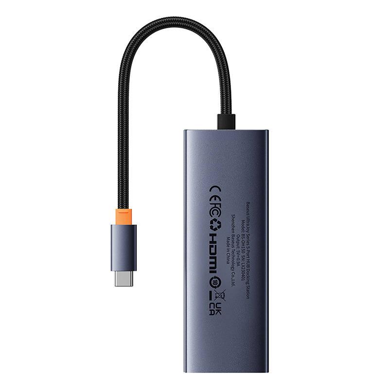 5-in-1 Hub Baseus UltraJoy serijos USB-C iki HDMI4K@30Hz+3xUSB 3.0+1xPD (pilka)