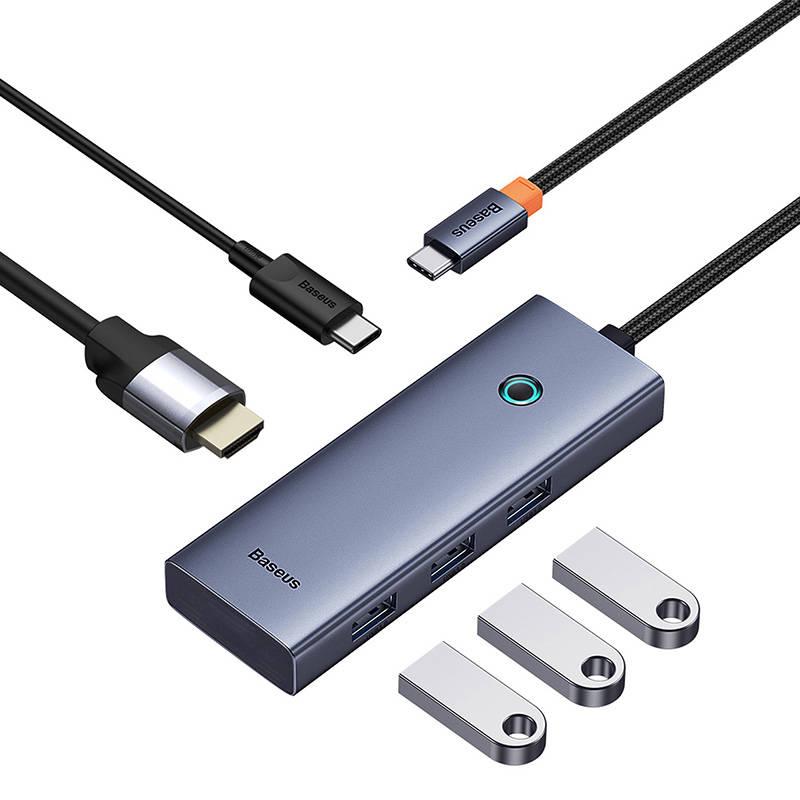 5-in-1 Hub Baseus UltraJoy serijos USB-C iki HDMI4K@30Hz+3xUSB 3.0+1xPD (pilka)