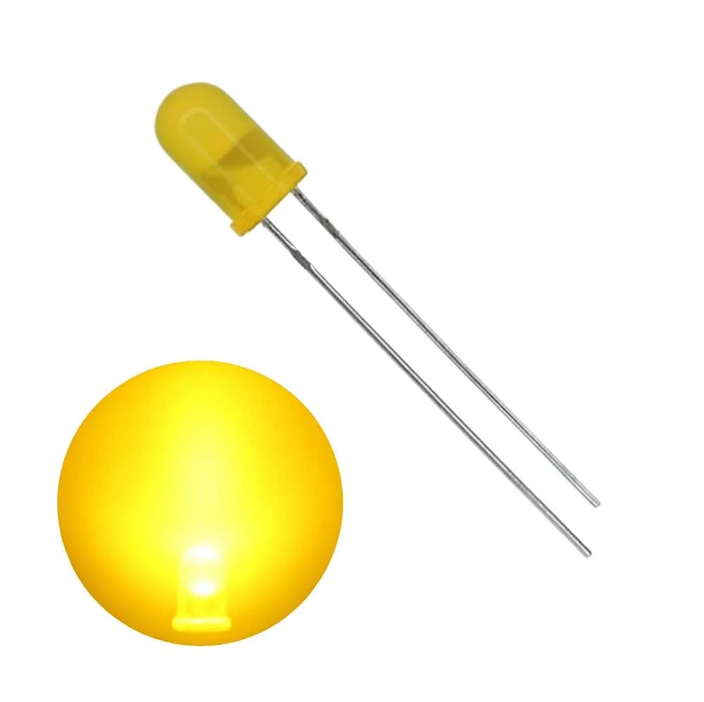 5 mm geltonas difuzinis šviesos diodas 20 mA - 10 vnt