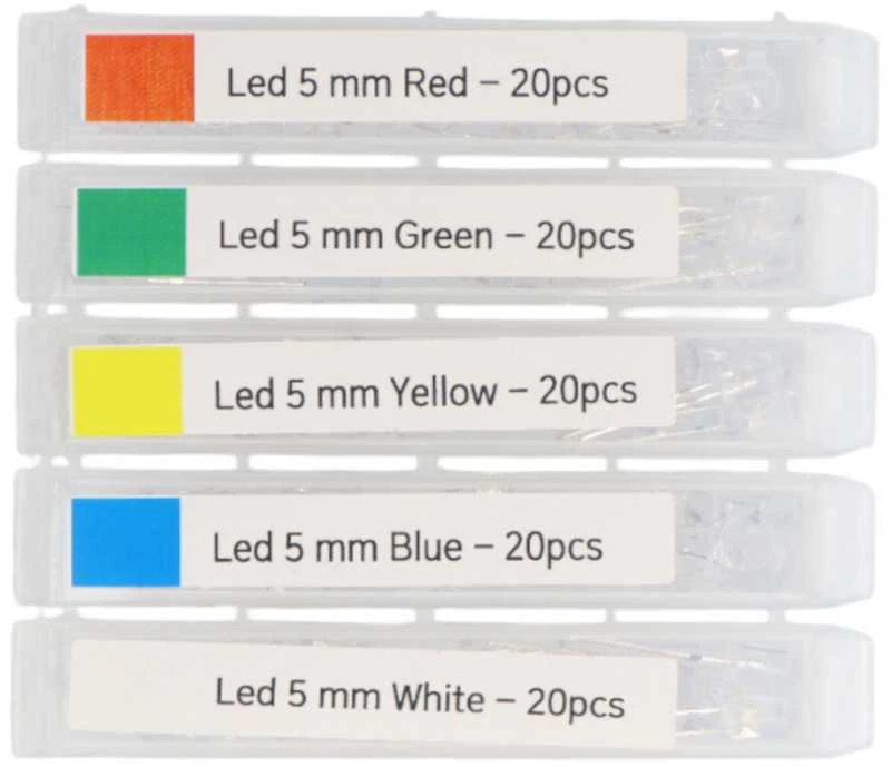 5 mm LED diodų rinkinys - 100 vnt spalvota pakuotė