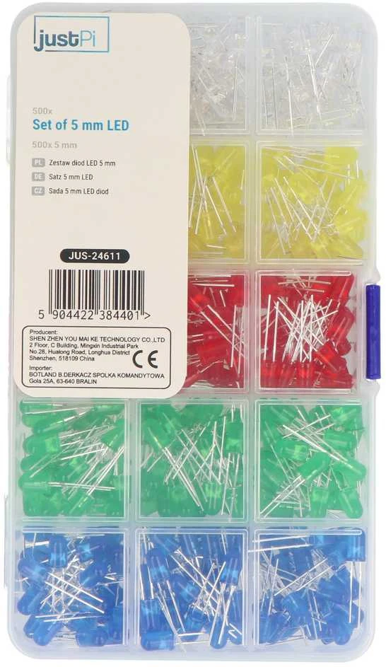 5 mm LED diodų rinkinys - justPi - 500 vnt, + organizatorius