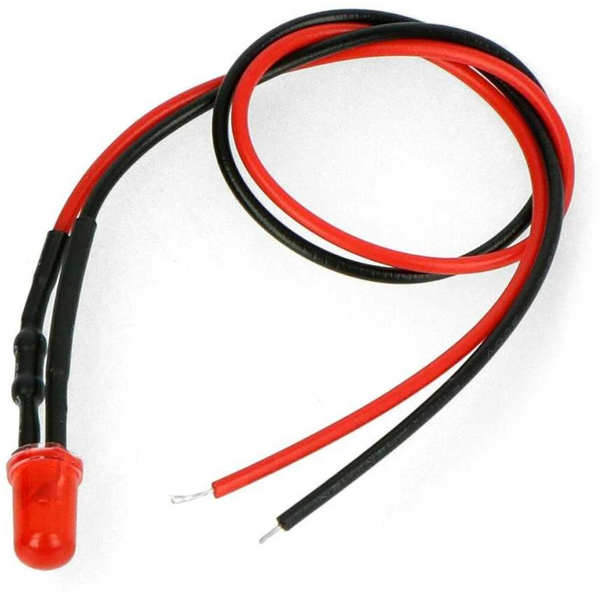 Raudonas 5mm LED diodas su laidais