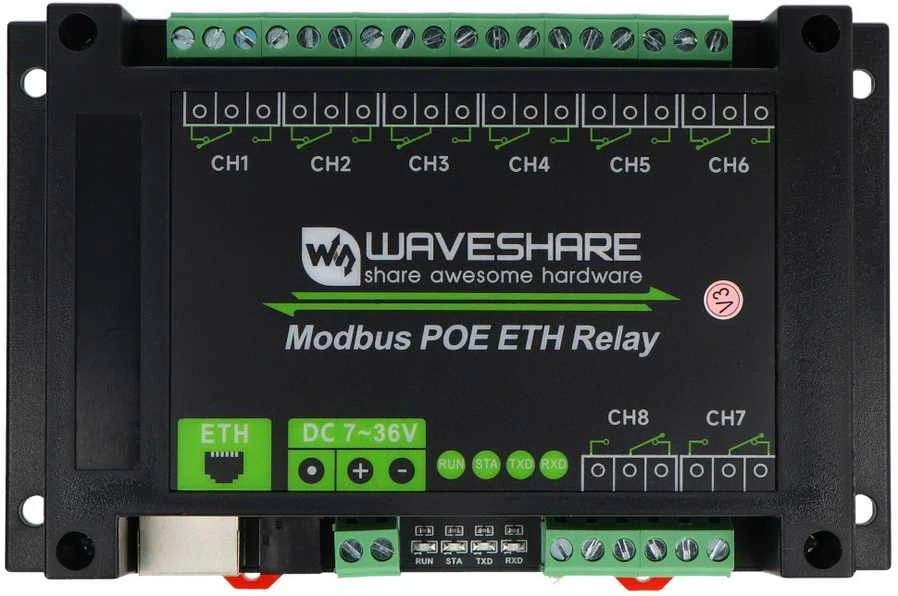 Waveshare 8 kanalų relinis modulis su Ethernet jungtimi
