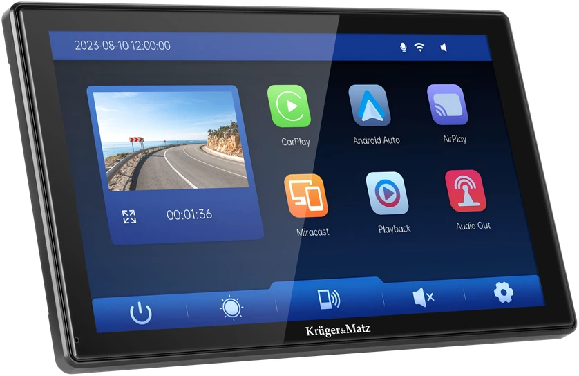 9 colių Android Auto Apple Carplay multimedijos stotelė su vaizdo registratoriumi (DVR) ir Kruger & Matz galinio vaizdo kamera