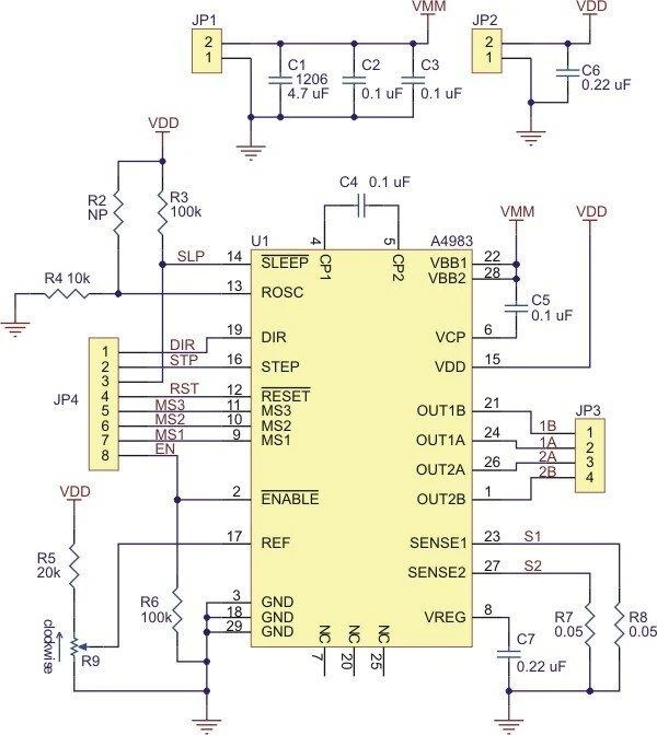 A4983 žingsninio variklio valdiklio principinė schema
