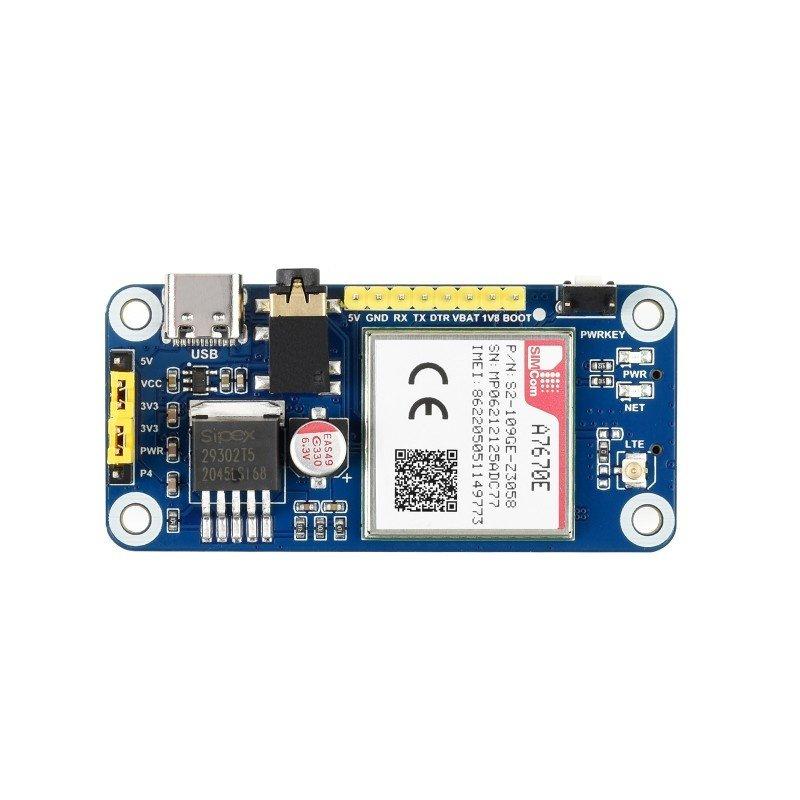 A7670E LTE Cat-1 HAT, skirtas Raspberry Pi, kelių juostų, 2G GSM/GPRS, LBS - Waveshare 20049
