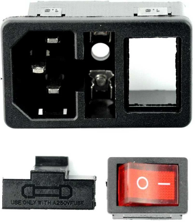 Oem AC lizdas su fiksatoriumi IEC 250V - su jungikliu ir vieta saugikliui