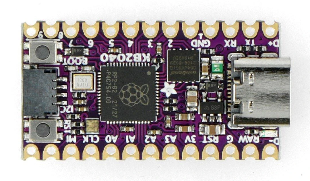 Adafruit KB2040 valdiklis su RP2040 procesoriumi