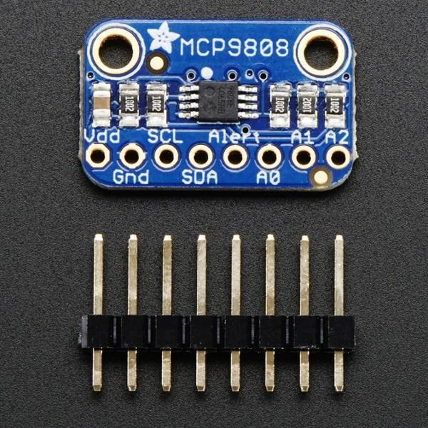 MCP9808 temperatūros jutiklis ir kontaktų eilė