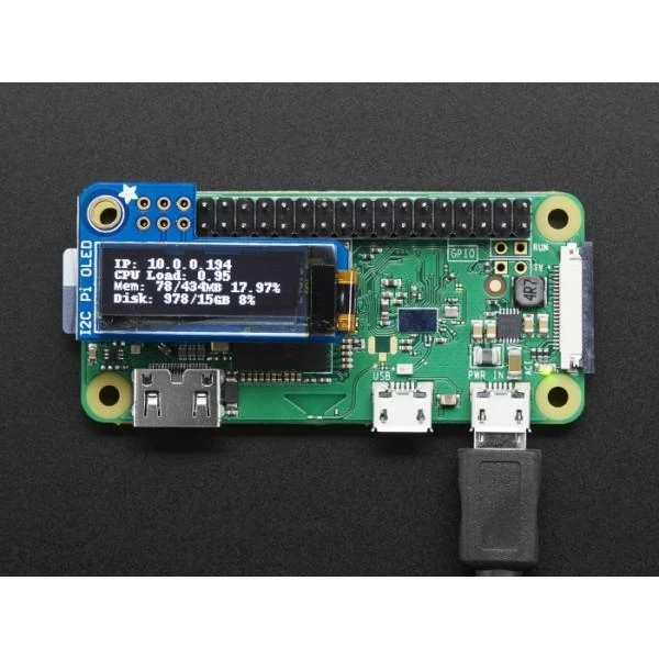 PiOLED ekranas su Raspberry Pi sistema