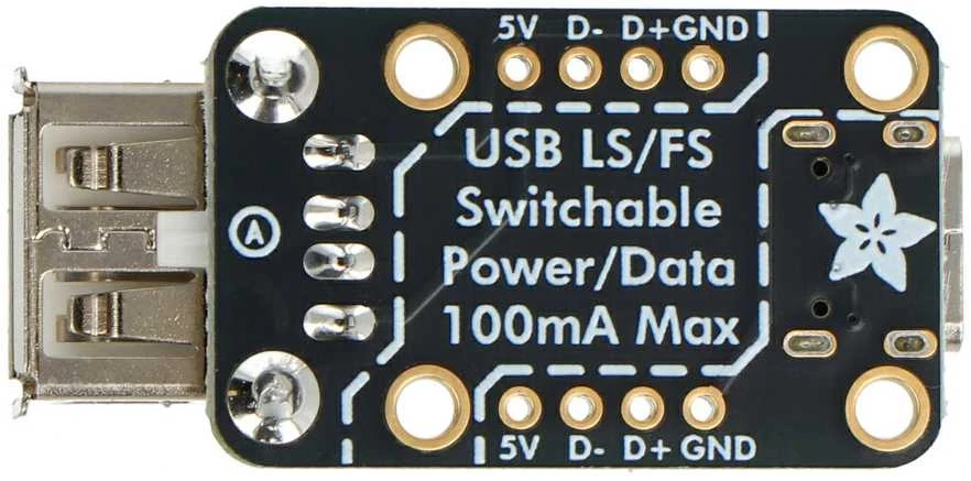 Adafruit USB A tipo konverteris su schemos užrašais
