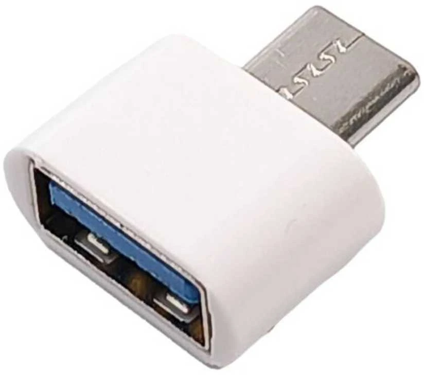 Baltas OTG adapteris su mėlynu USB lizdu