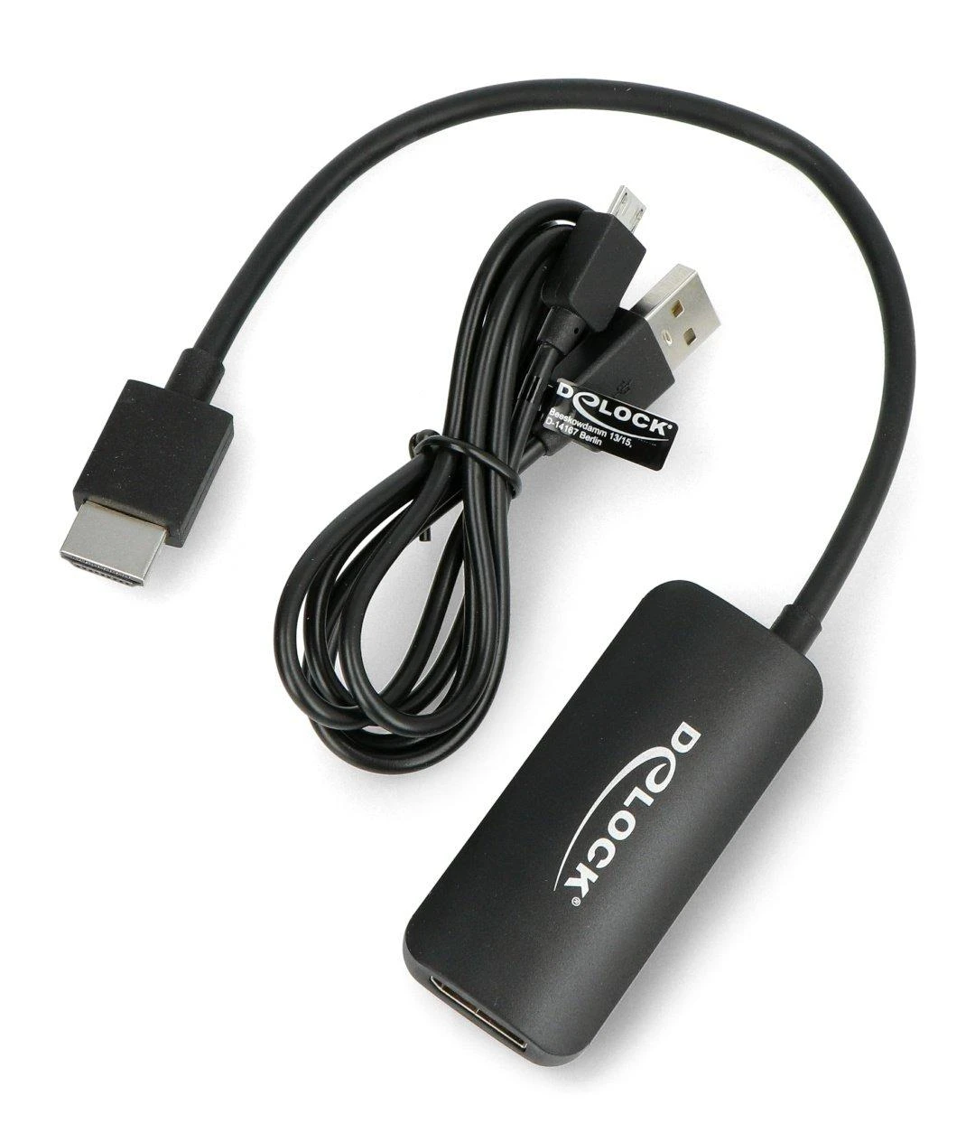 Adapteris HDMI kištukas ir Displayport lizdas microUSB maitinimo blokas 4K 60Hz Delock 24cm