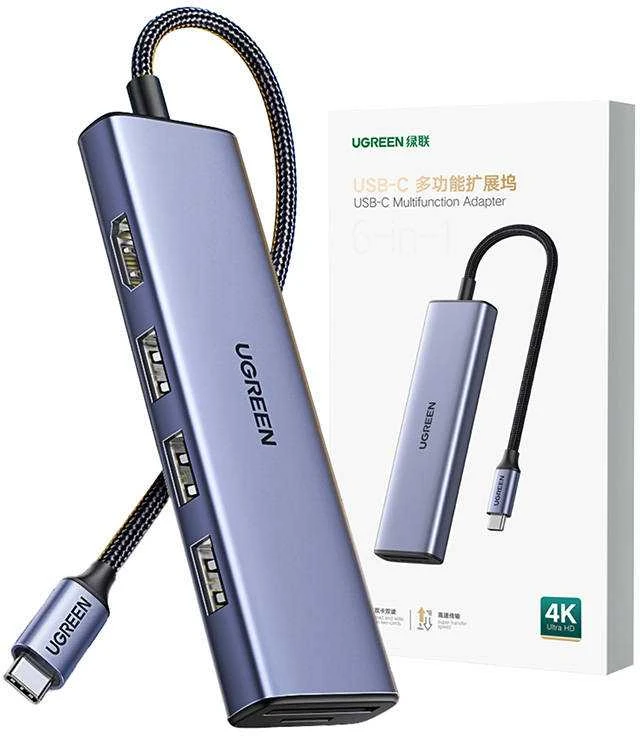 Adapteris HUB UGREEN CM511 USB-C prie HDMI, 3x USB-A 3.0, SD/TF