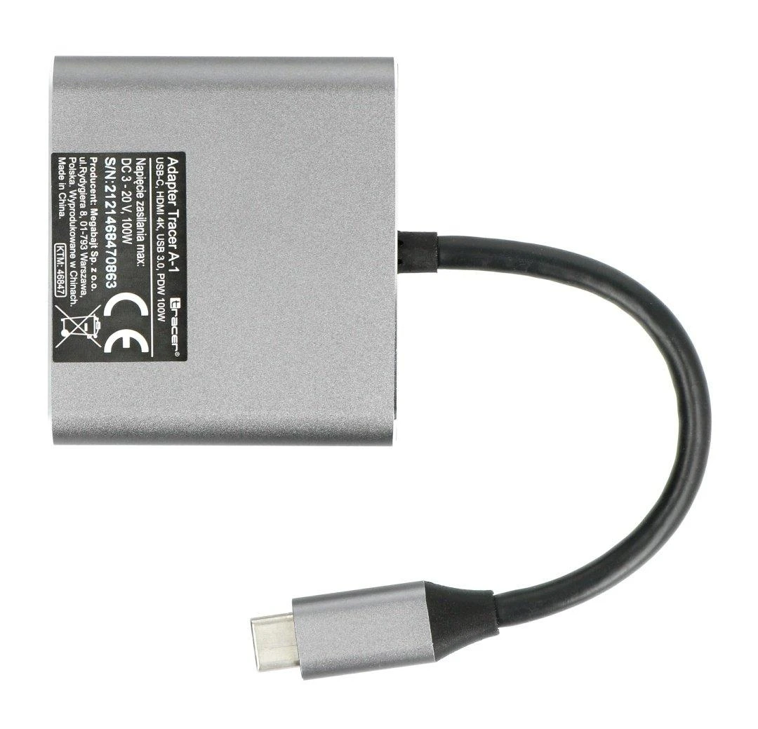 TRACER A-1 USB-C HDMI 4K USB 3.0 PDW 100W adapteris
