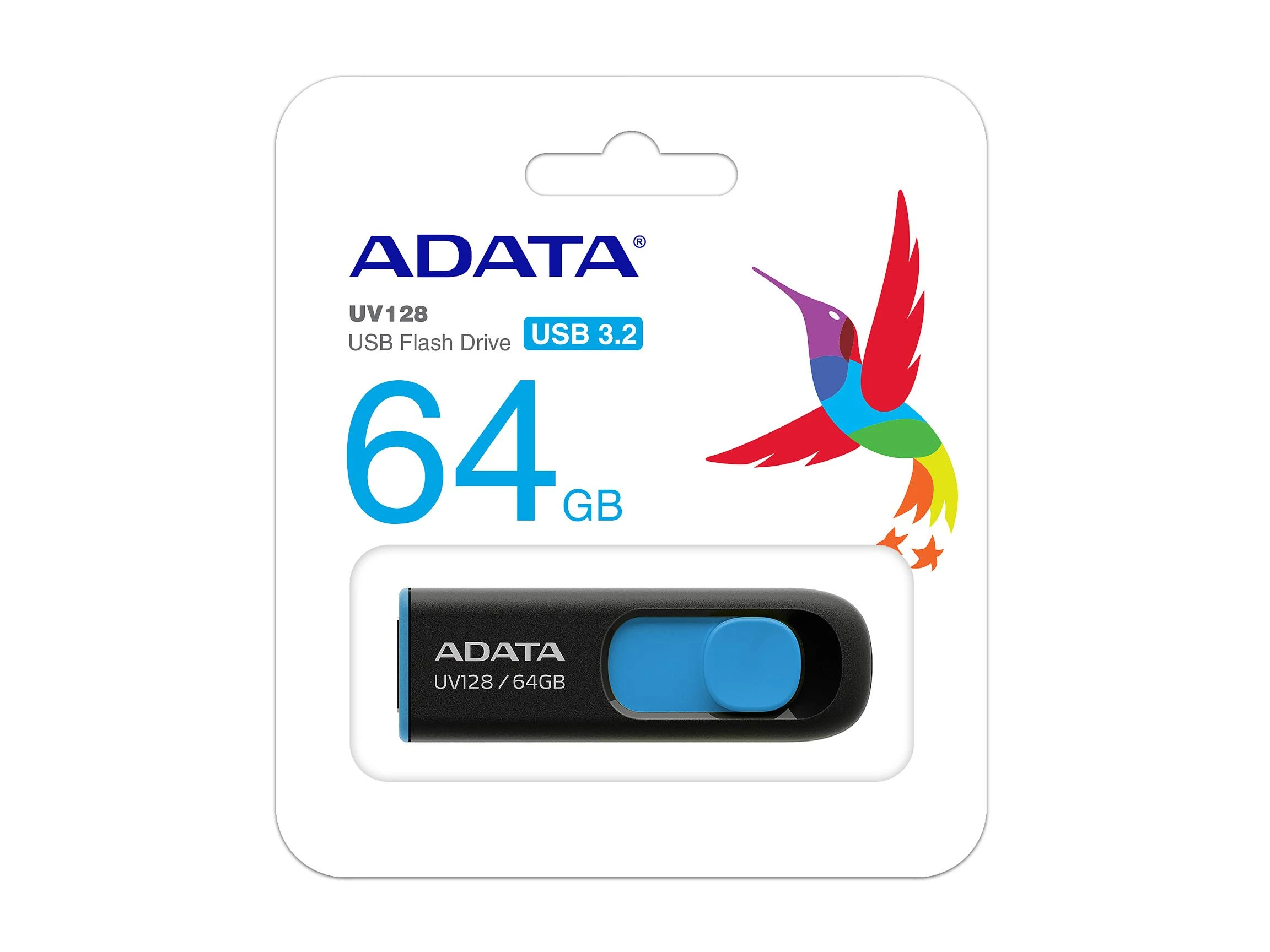 Atmintukas Adata UV128 64GB Juodas/Mėlynas