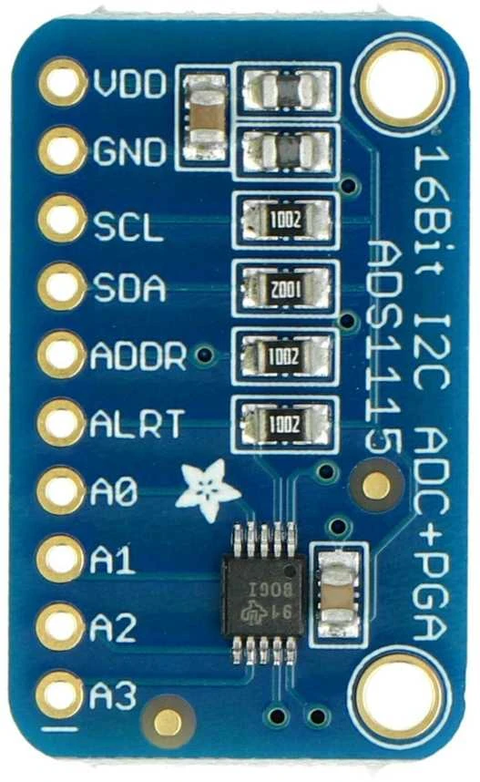 ADS1115 ADC modulis su jungčių žymėjimu