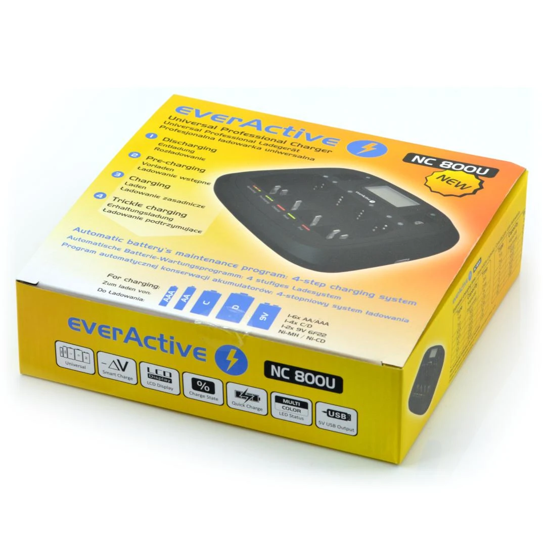 everActive universalus 4 etapų AA AAA C D 9V elementų įkroviklis NC-900U