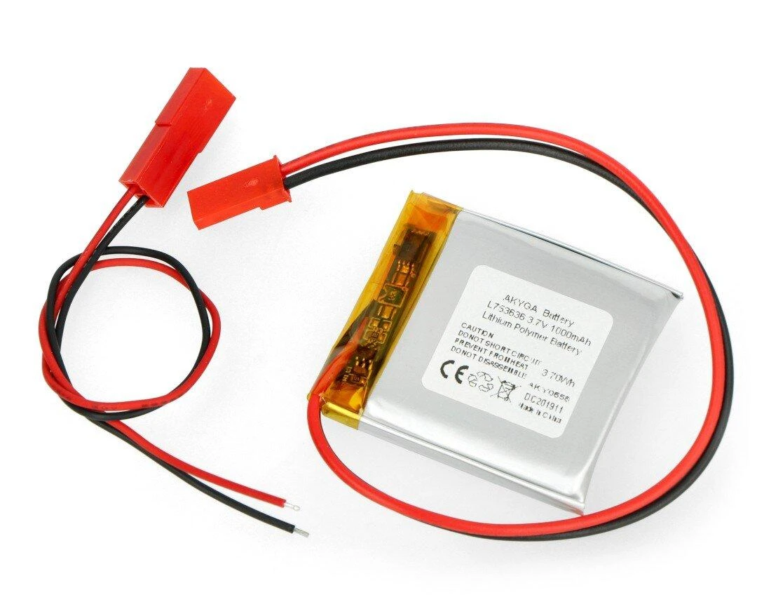 Akyga 1000mAh 3.7V akumuliatorius su laidais