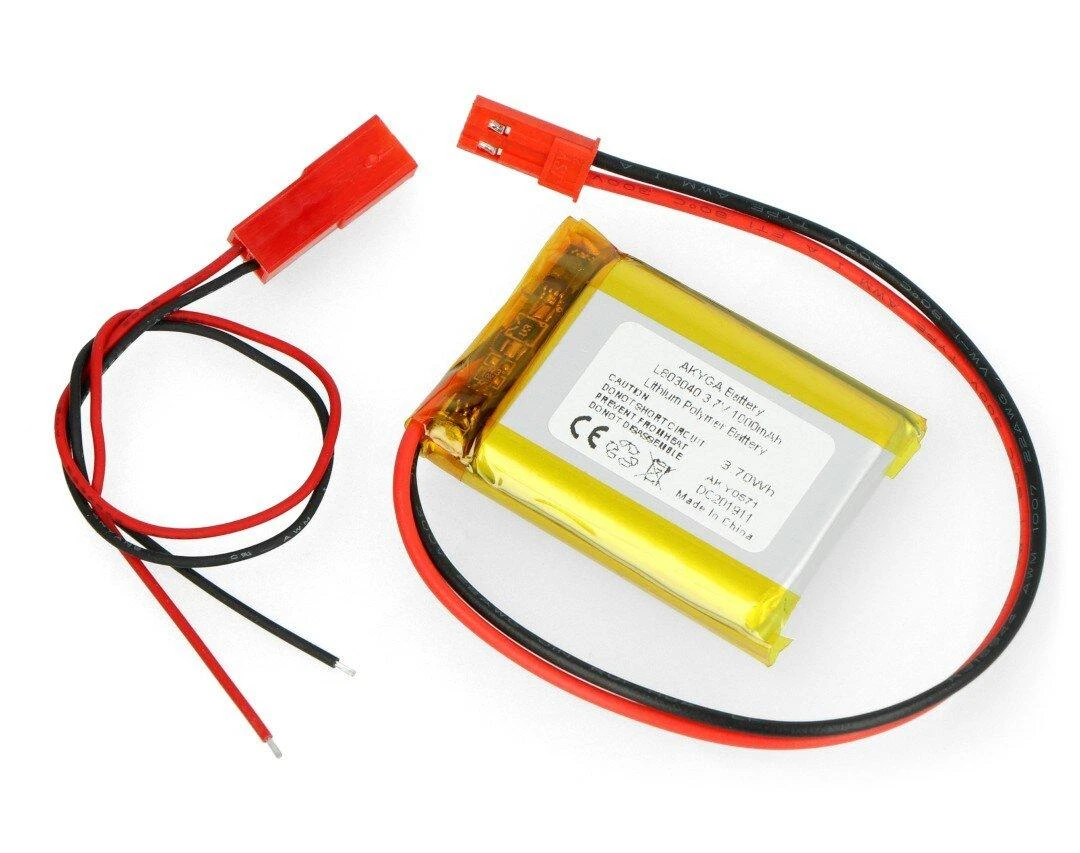 Akyga 1000mAh 1S 3.7V Li-Pol akumuliatorius - 40x30x8 mm