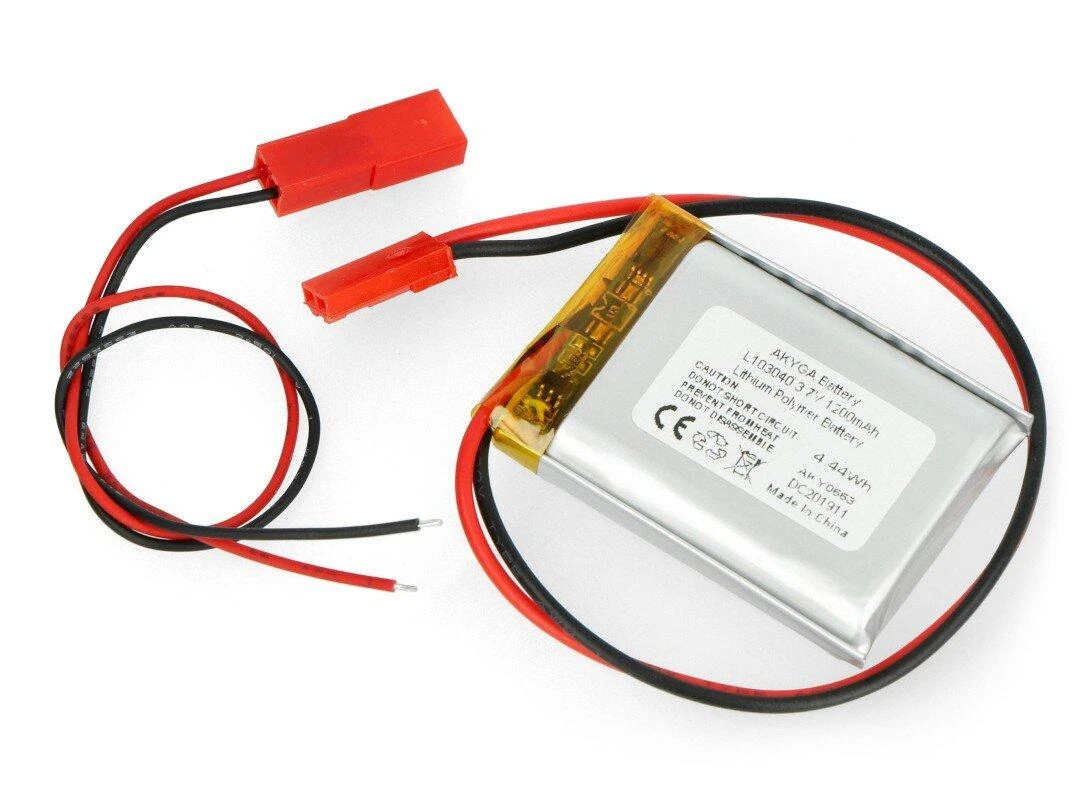 Akyga 1200mAh 1S 3.7V Li-Pol akumuliatorius - 40x30x10mm