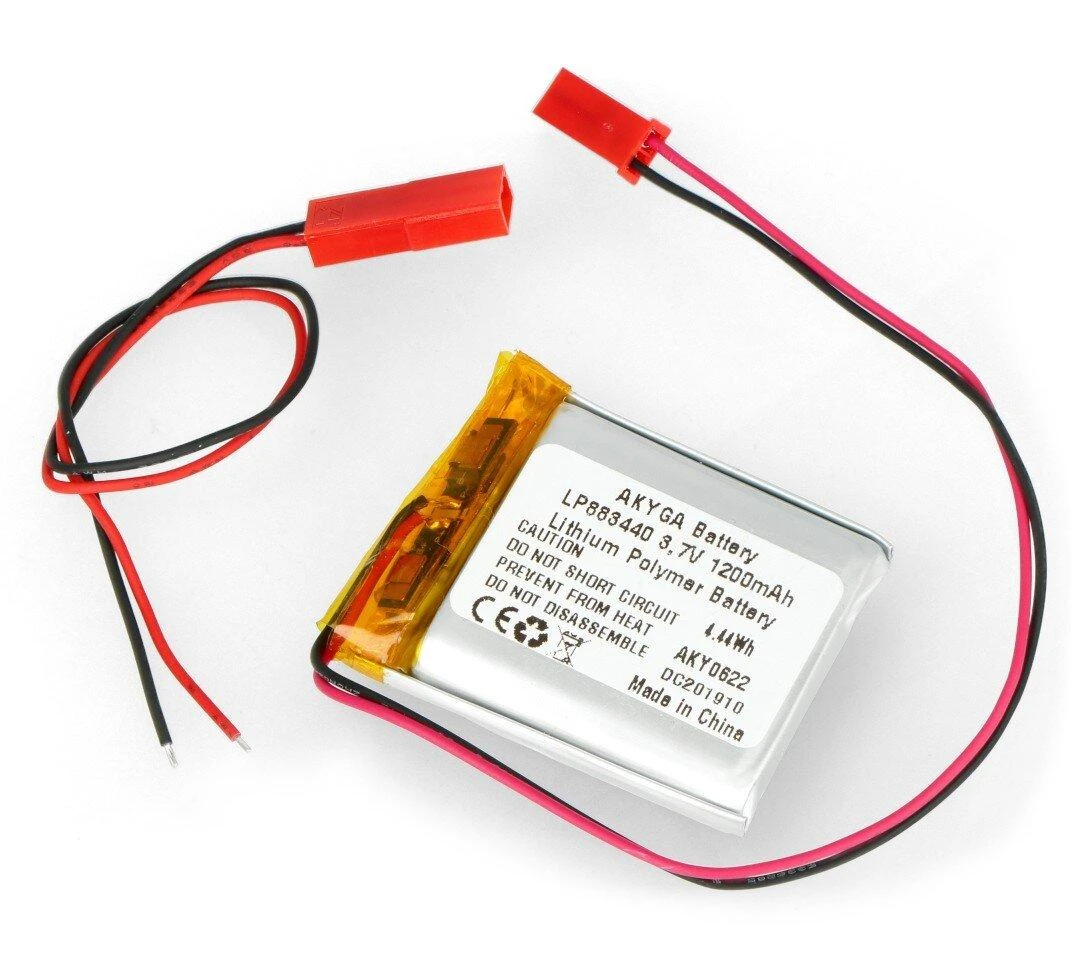 Akyga 1200mAh akumuliatorius su laidais ir jungtimis