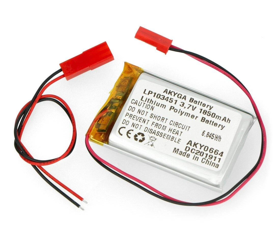 Akyga 1850mAh 3.7V akumuliatorius su jungtimi