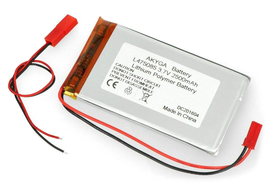 Akyga 2500mAh 1S 3.7V Li-Pol akumuliatorius - 85x50x4mm