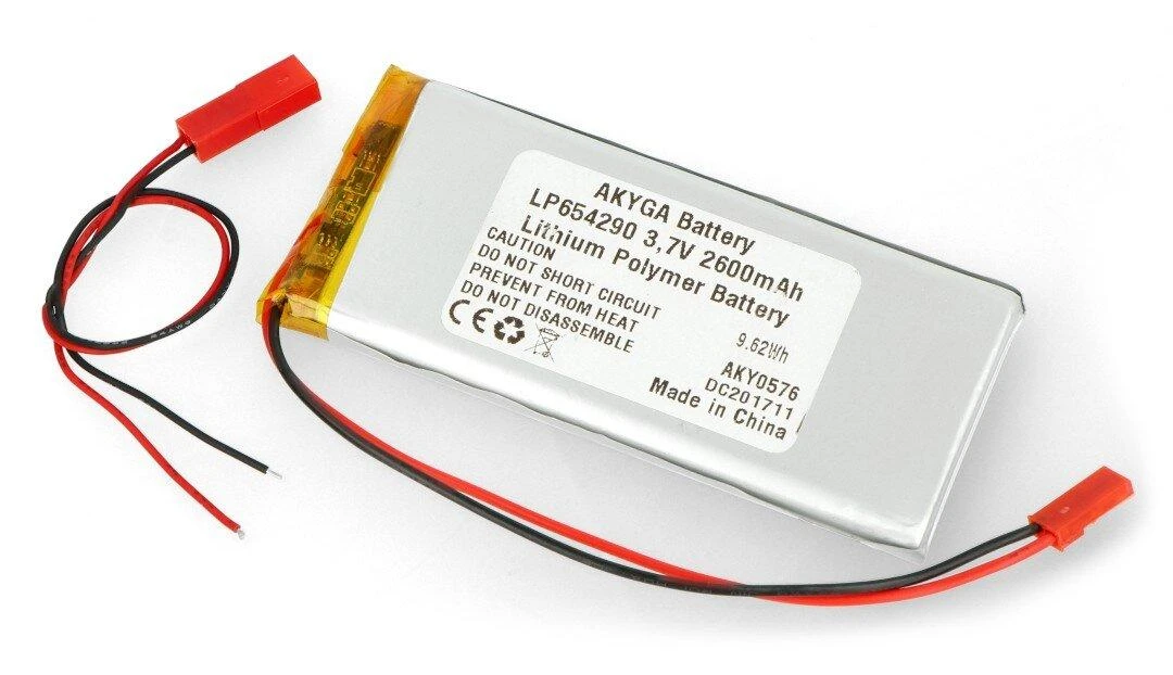 Akyga 2600mAh 1S 3.7V Li-Pol akumuliatorius - JST-BEC jungtis + lizdas - 90x42x6mm