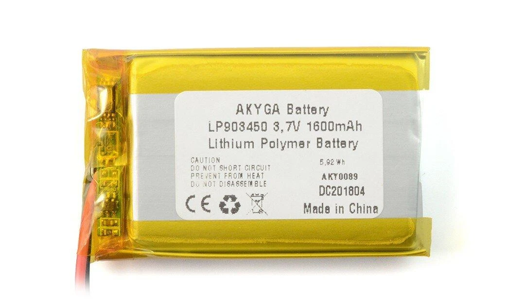 Akyga 3.7V 1S 1600mAh Li-Pol akumuliatorius - 50x34x9mm